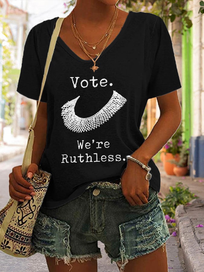 V-Neck Letter Print Casual T-Shirt